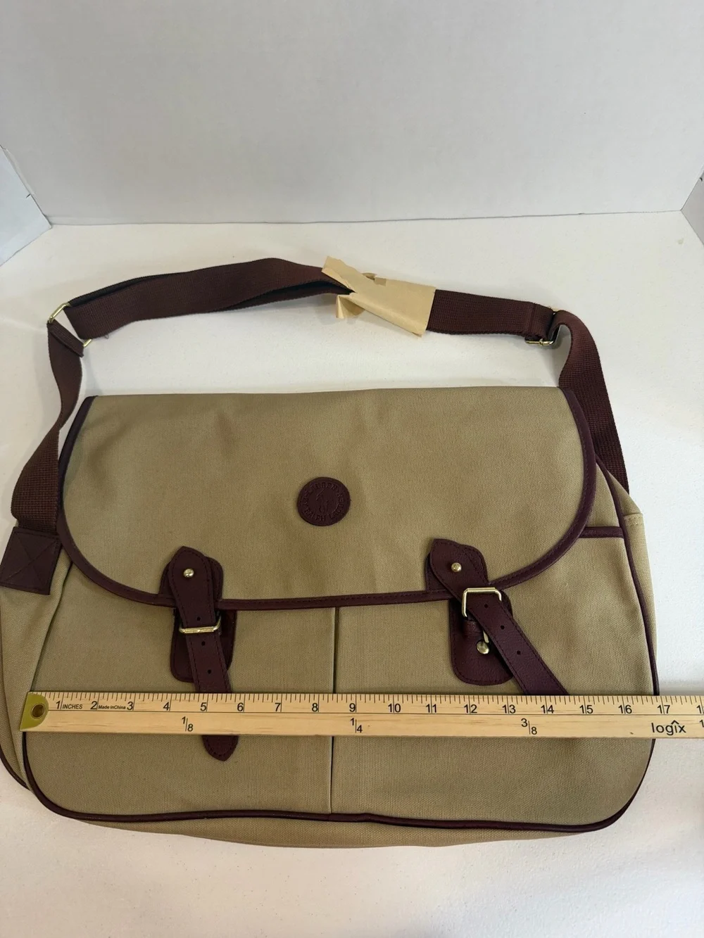 Vintage Ralph Lauren Beige & Brown Leather Messenger Bag Shoulder 1978